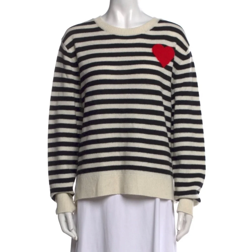 The Cashmere Project Striped Heart Sweater
